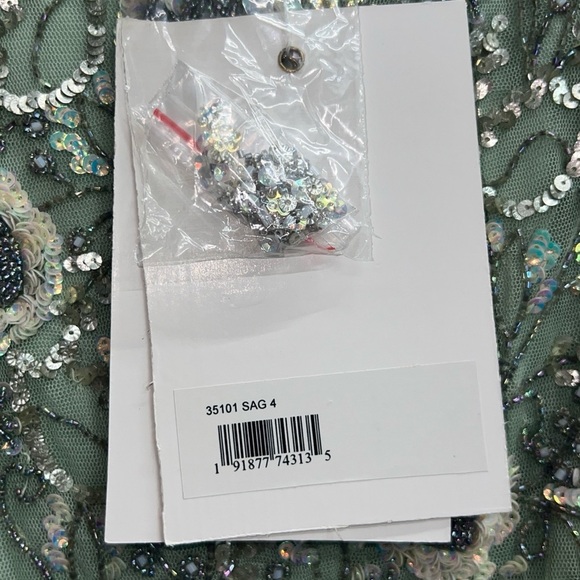 Mac Duggal 35101 NWT Embellished Jewel Neck Tulle Ruffle Mini Dress in Sage - Picture 8 of 9